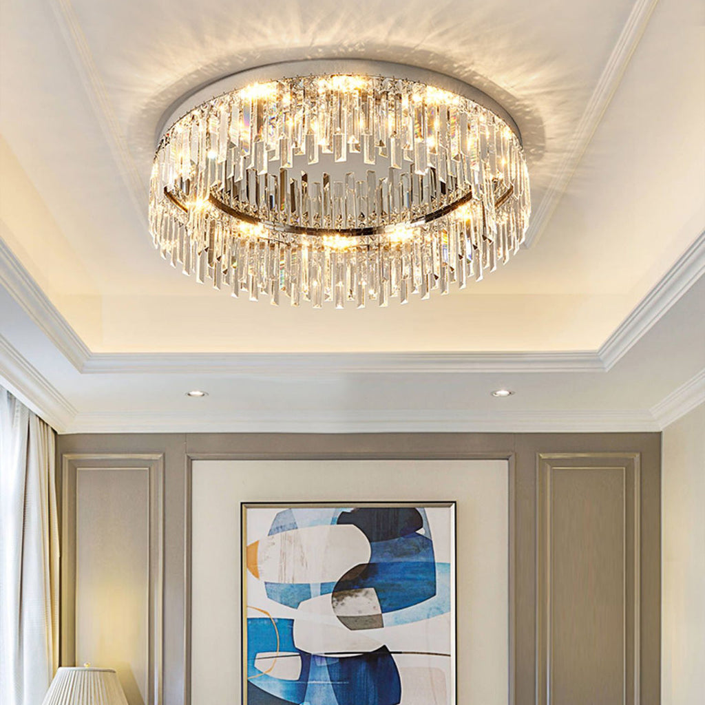 Crystal Flush Mount Ceiling Light - Modern Round Minimalist Design