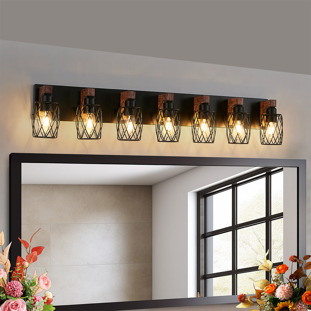 Black Vanity Bathroom Lights Metal Cage Mirror Lamp Industrial Style LED Sconce Lighting for Makeup Dressing Room Wall Fixtures Contemporary Decor Modern Design Galvanized Finish Decorative Lighting for Home Improvement