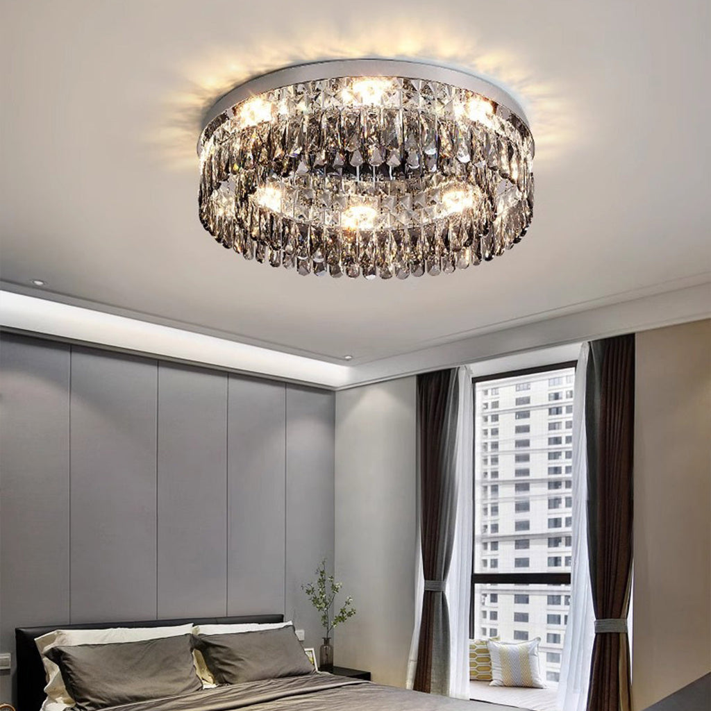Luxury French Crystal Ceiling Light - Round LED Fixture for Elegant Home Décor