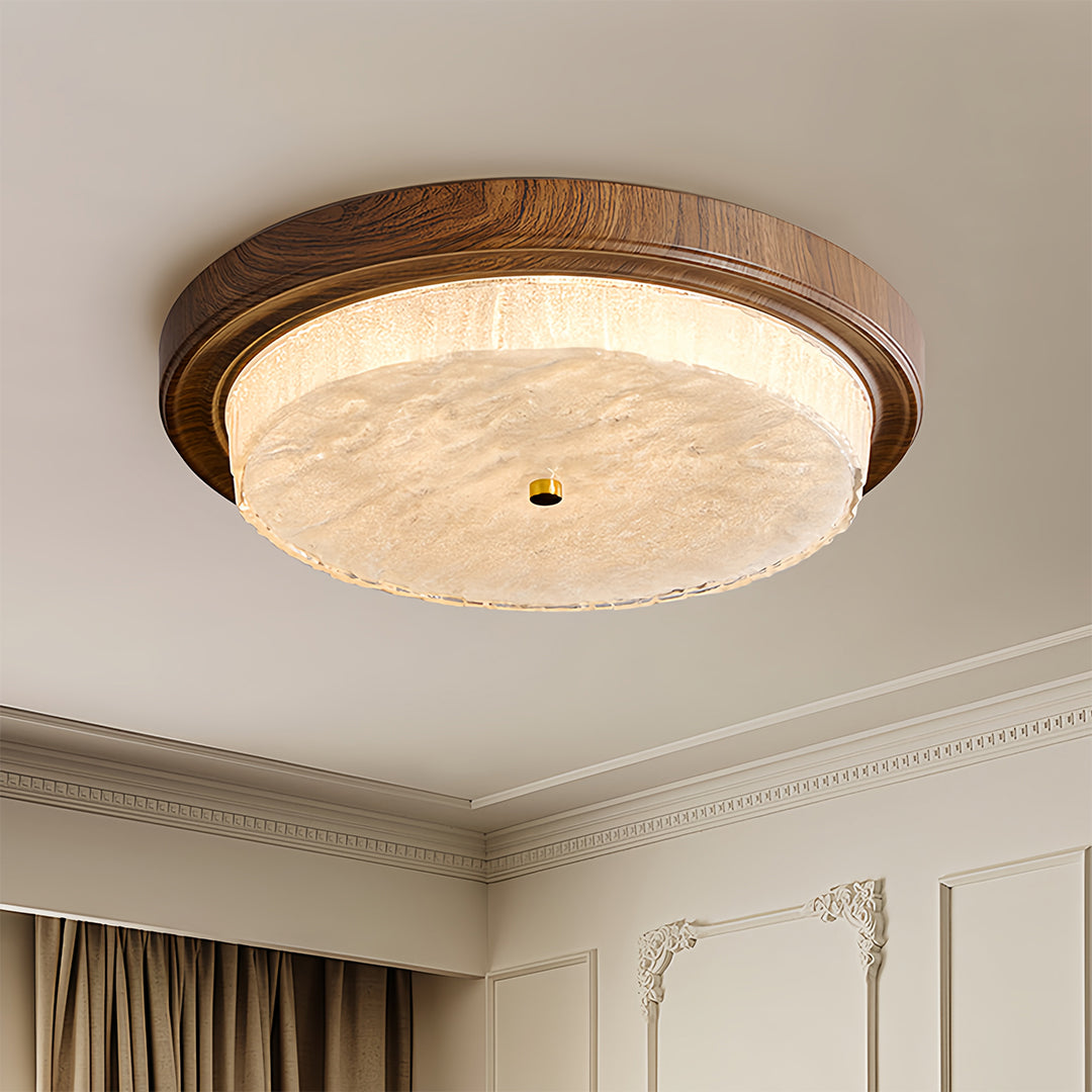 Vintage Wood Flush Mount Ceiling Light Round Lamp