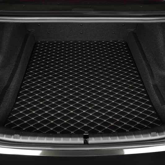 Stylish Black & Beige Trunk Mat - Durable, Waterproof, Adaptive Fit for Cars