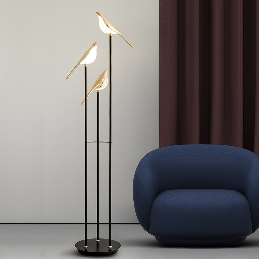Bird Floor Lamp - 3-Head Contemporary Accent Lamp, Artistic Modern Lighting