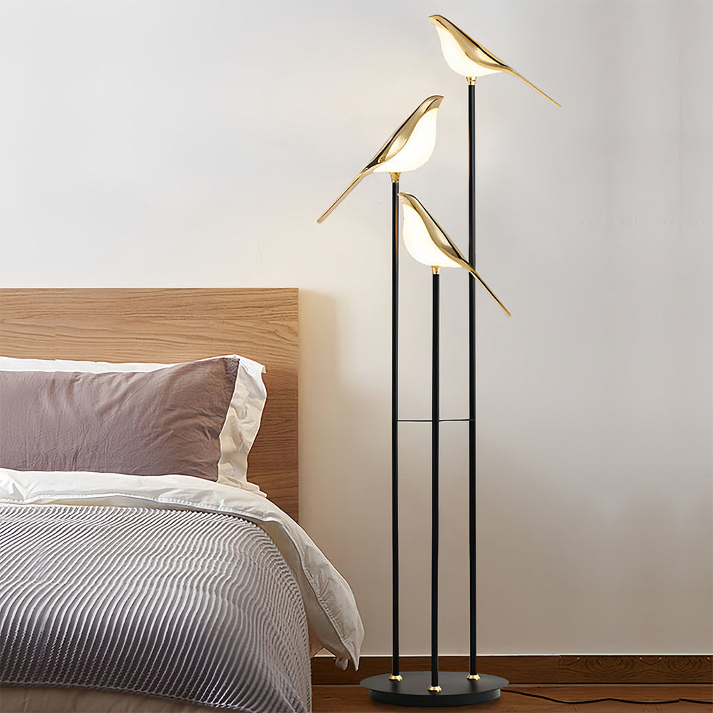Bird Floor Lamp - 3-Head Contemporary Accent Lamp, Artistic Modern Lighting