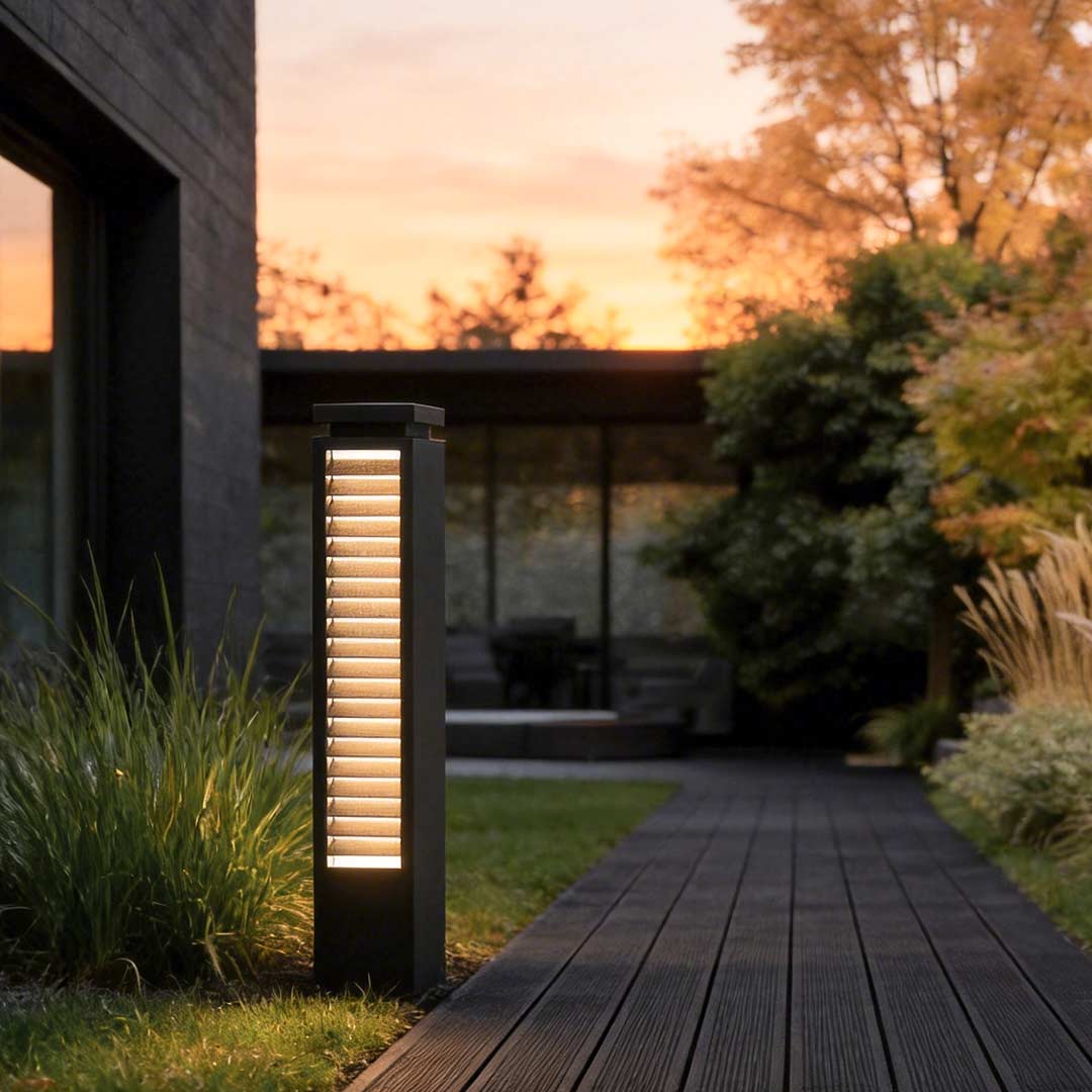 Black Stainless Steel LED Bollard Light - Louvered Outdoor Lighting