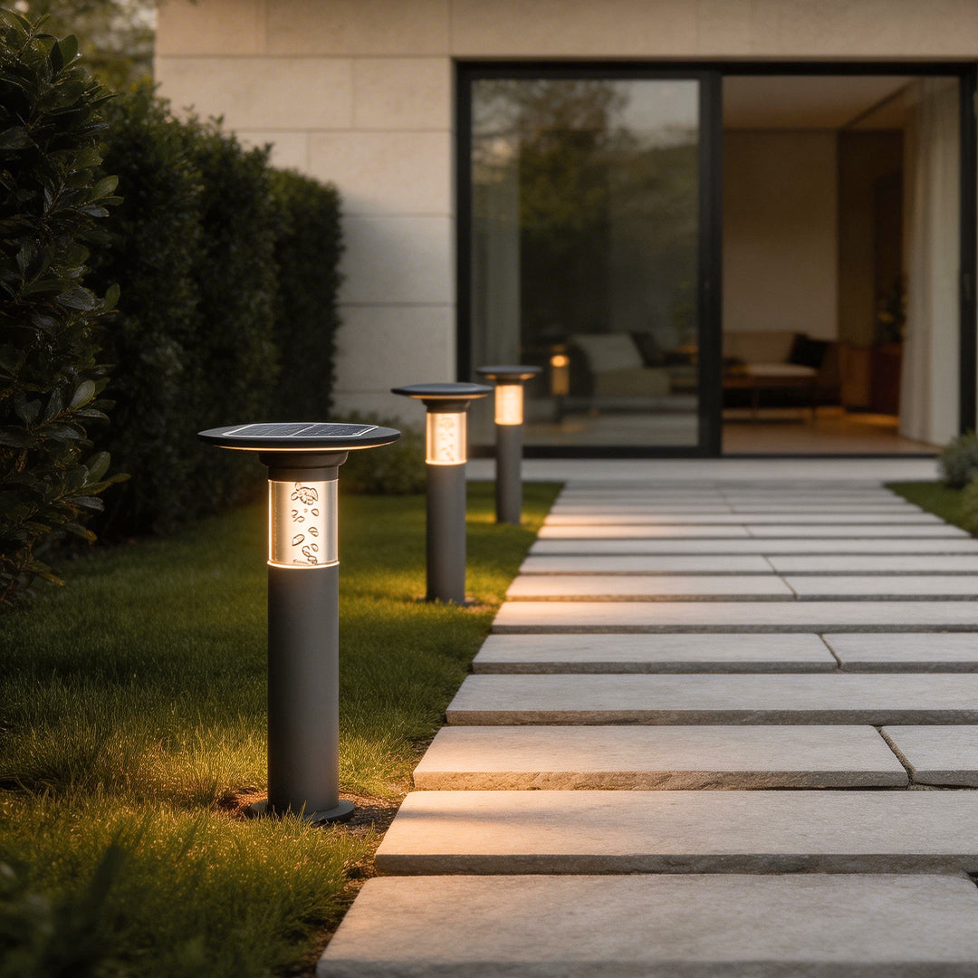 Black Brass Solar Path Lights - Round Top Disc & Bubble Design