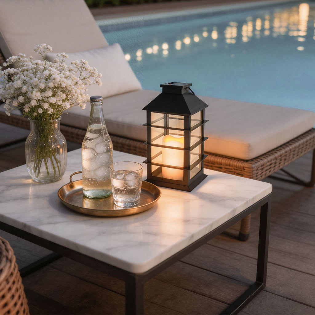 Candlestick Lantern Portable LED Solar Outdoor Lamp Black