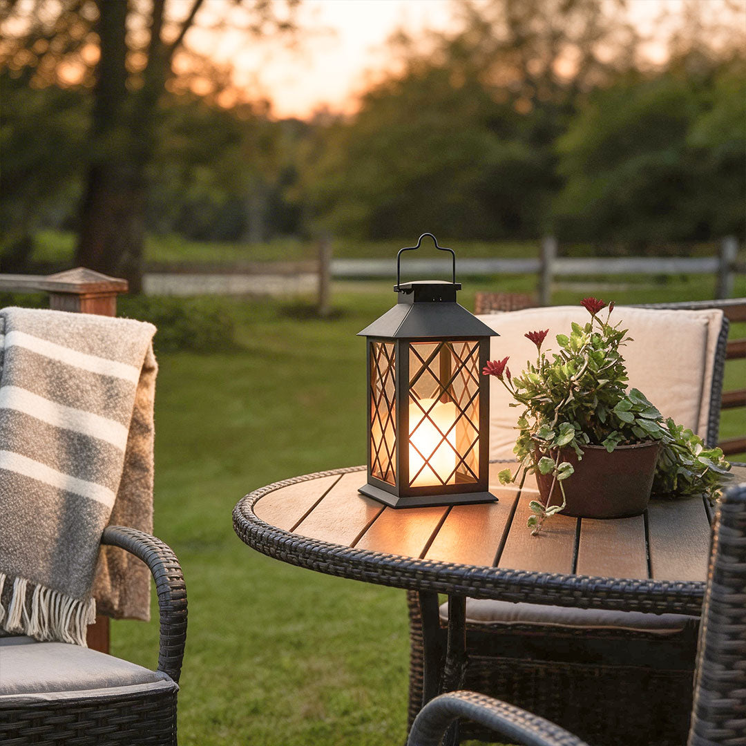 Candlestick Lantern Portable LED Solar Outdoor Lamp Black