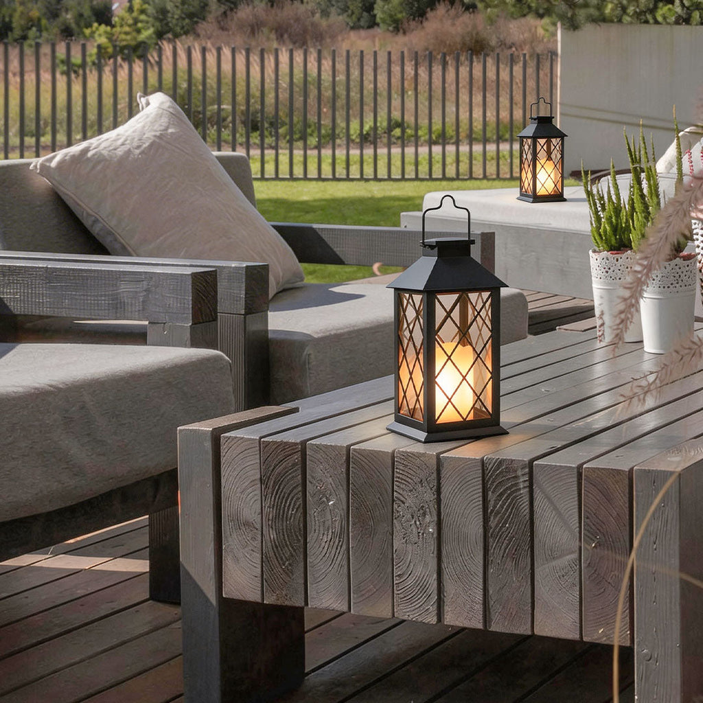 Candlestick Lantern Portable LED Solar Outdoor Lamp Black