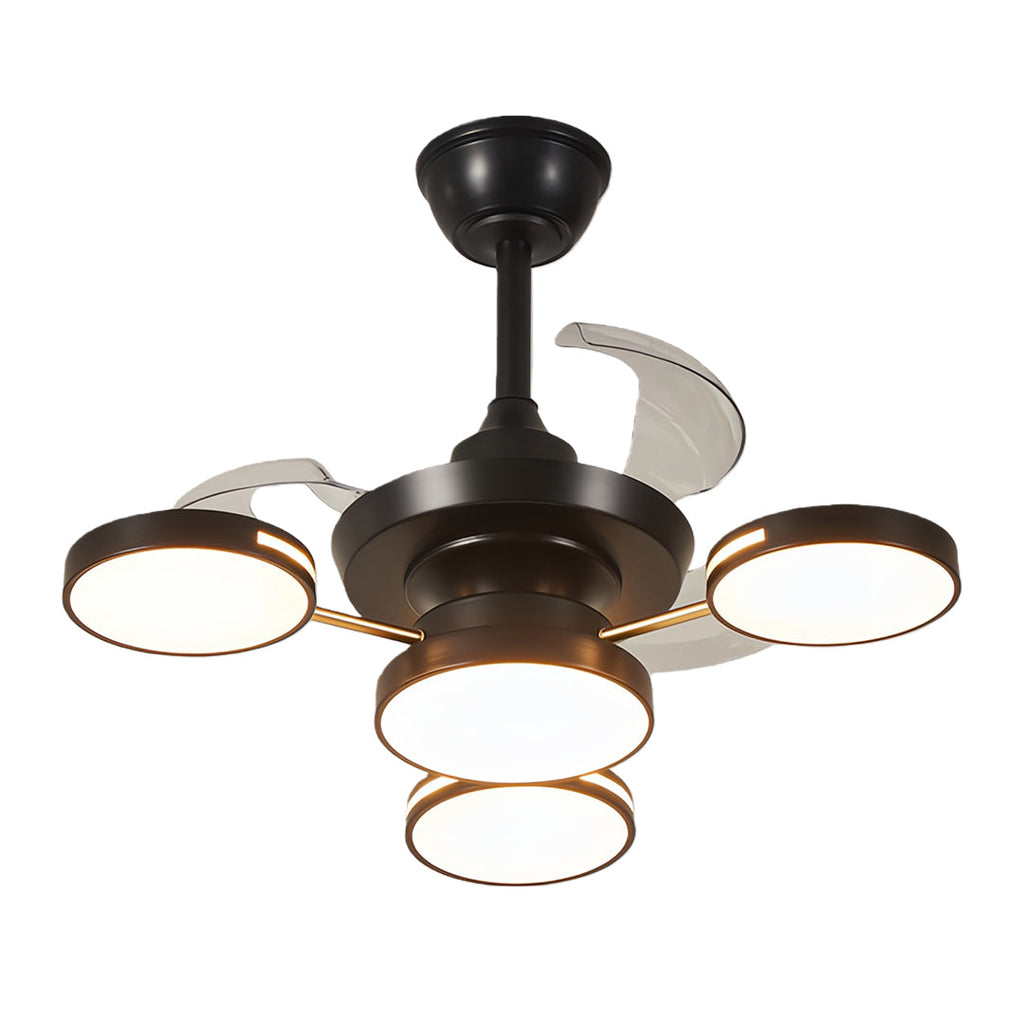 French Vintage Iron 3-Blade Ceiling Fan with Four Lights