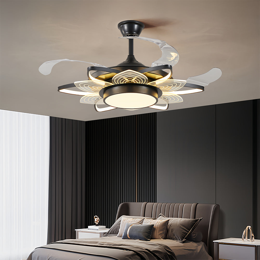 Black Modern Ceiling Fan with Light - Minimalist Iron Design