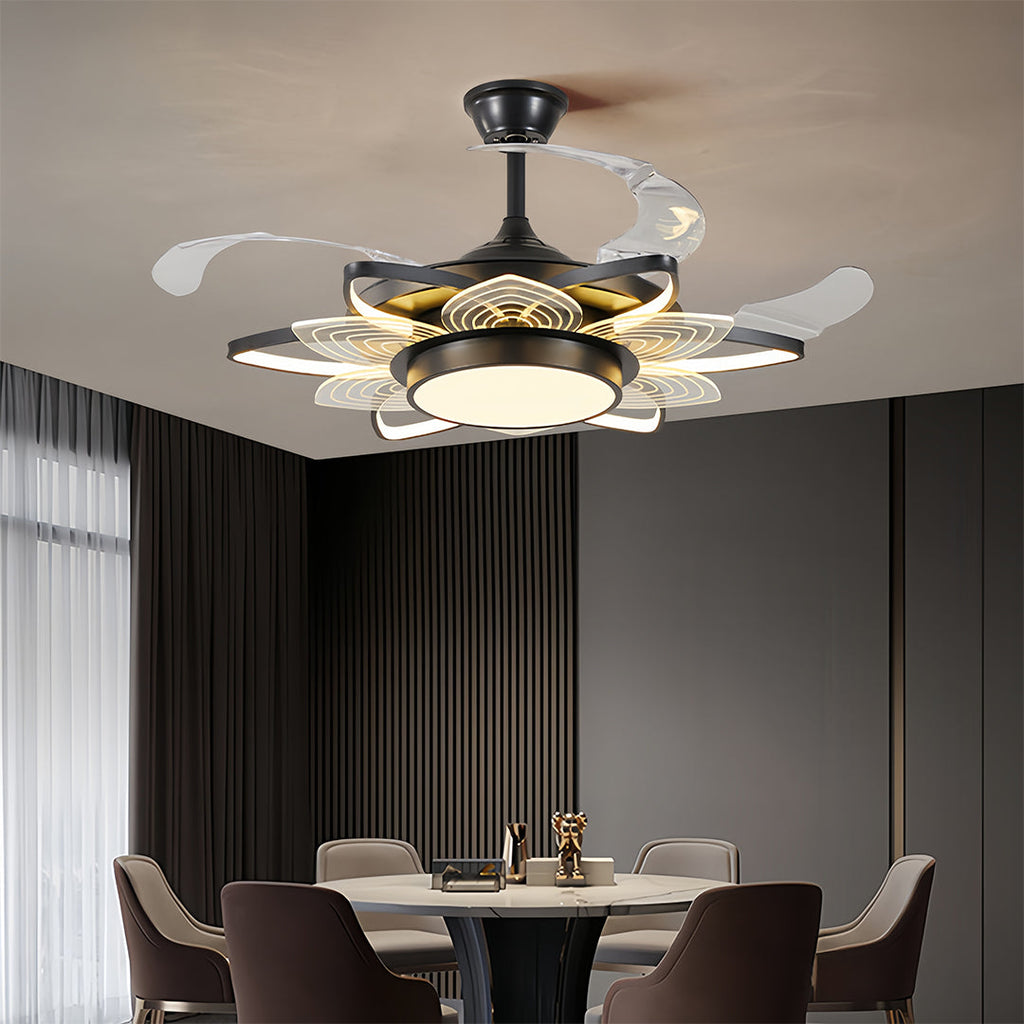 Black Modern Ceiling Fan with Light - Minimalist Iron Design, Stylish Indoor Home Fixture