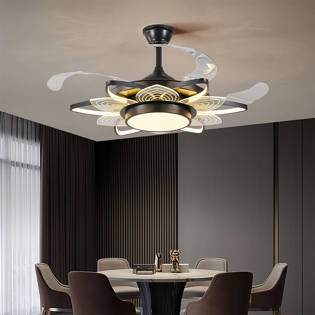 Black Modern Ceiling Fan with Light - Minimalist Iron Design, Stylish Indoor Home Fixture