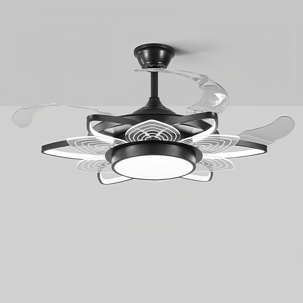 Black Modern Ceiling Fan with Light - Minimalist Iron Design, Stylish Indoor Home Fixture