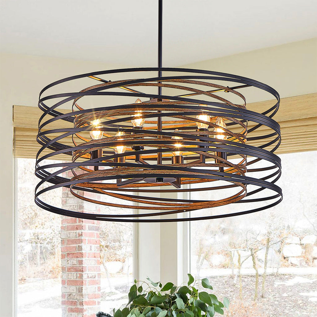 Black Drum Pendant Light - Iron Cage Cylinder Ceiling Fixture