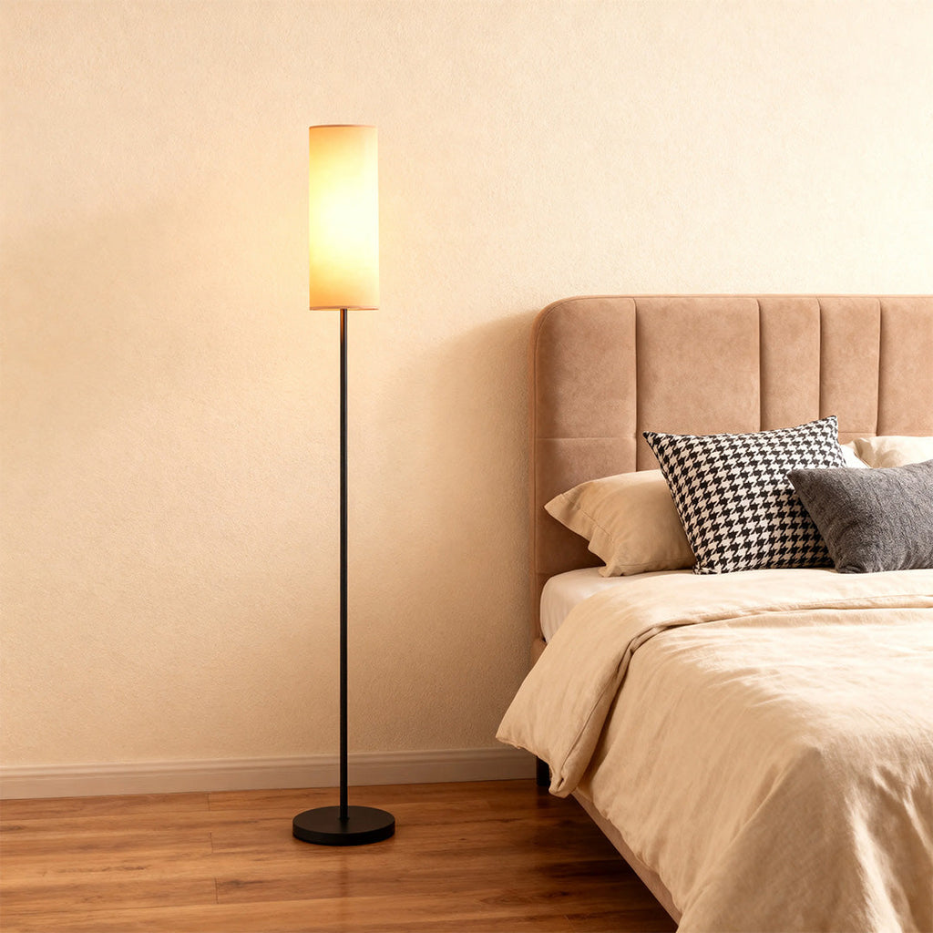 Black Wrought Iron Floor Lamp with Artistic Linen Shade