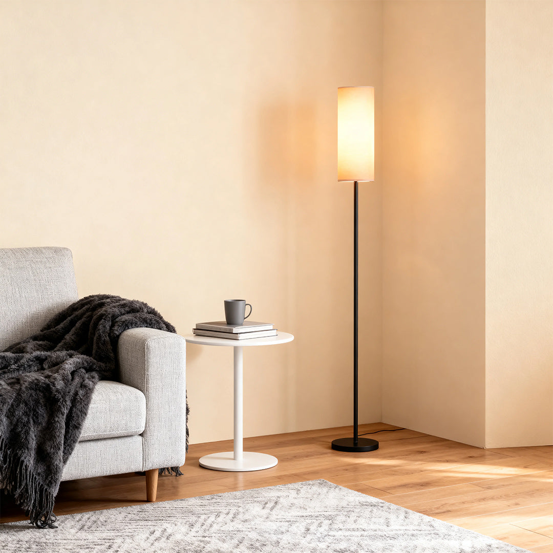 Black Wrought Iron Floor Lamp with Artistic Linen Shade