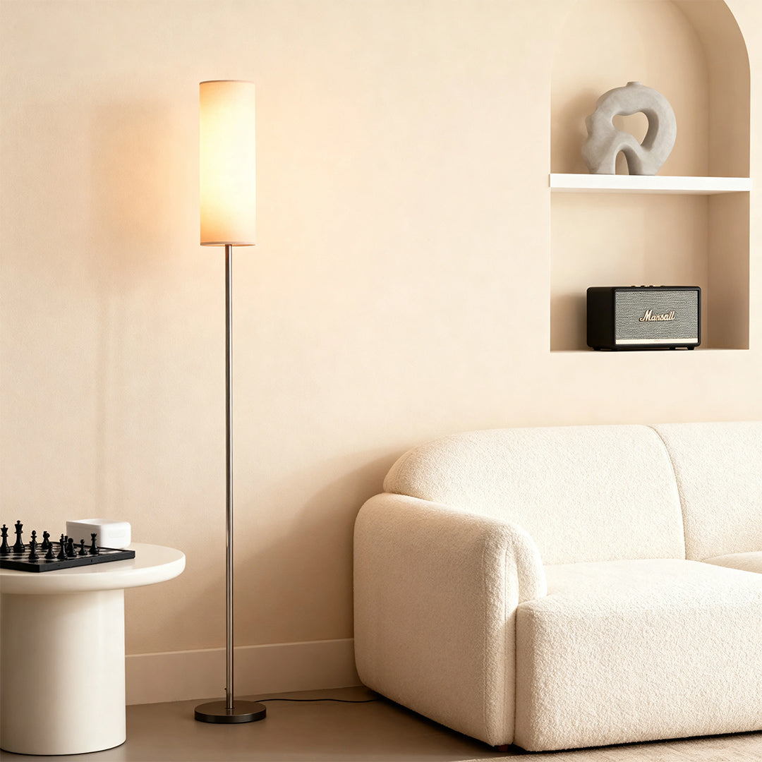 Black Wrought Iron Floor Lamp with Artistic Linen Shade