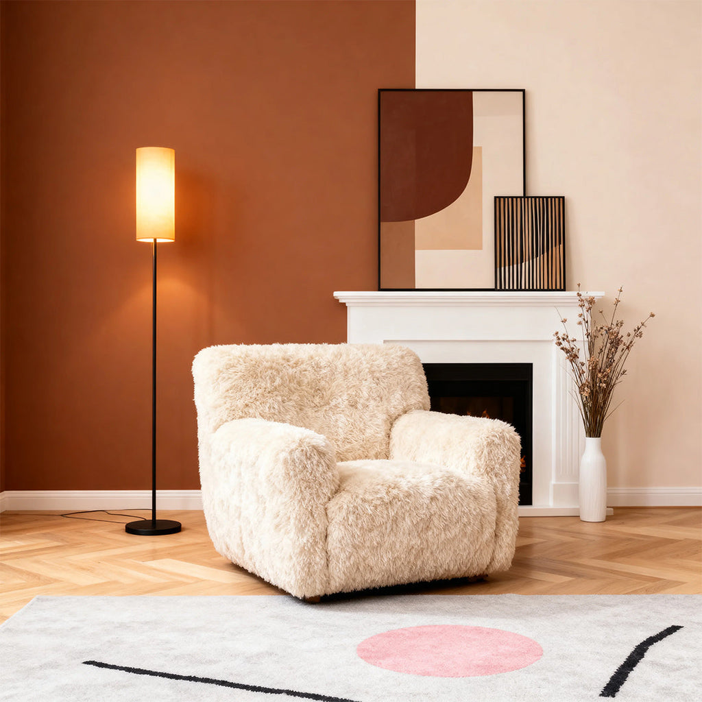 Black Wrought Iron Floor Lamp with Artistic Linen Shade