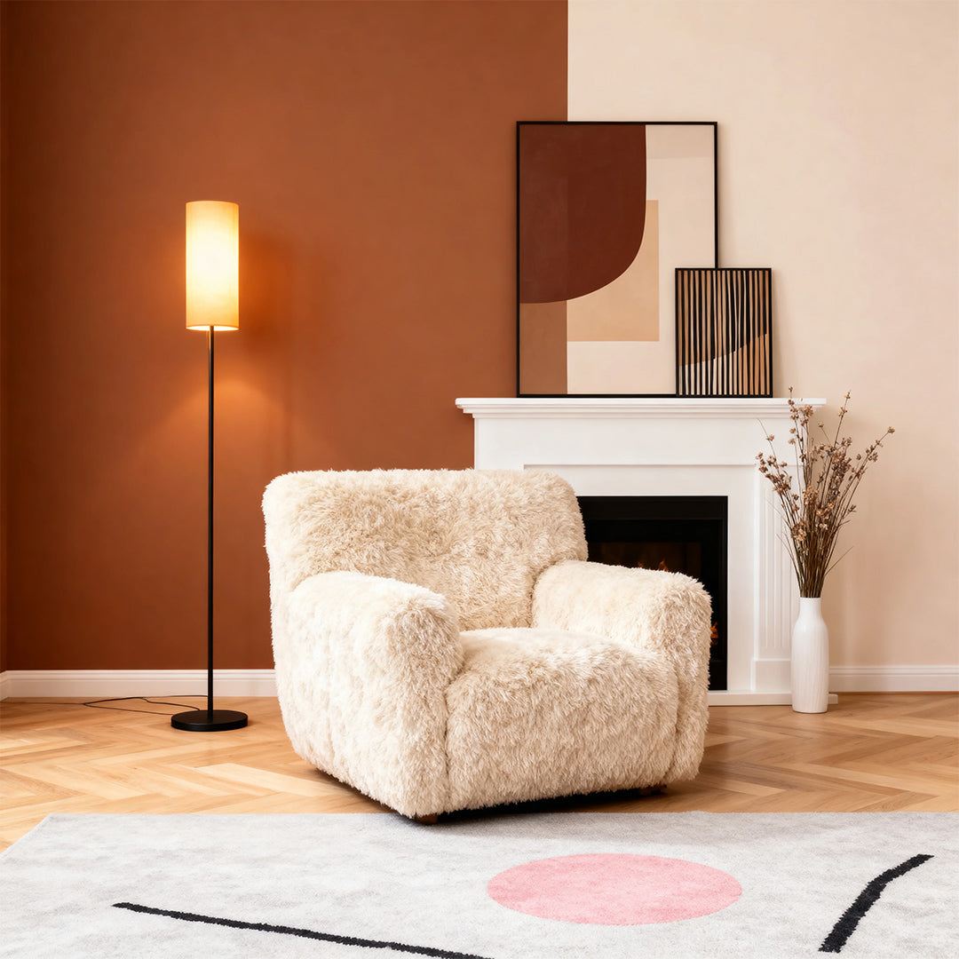 Black Wrought Iron Floor Lamp with Artistic Linen Shade