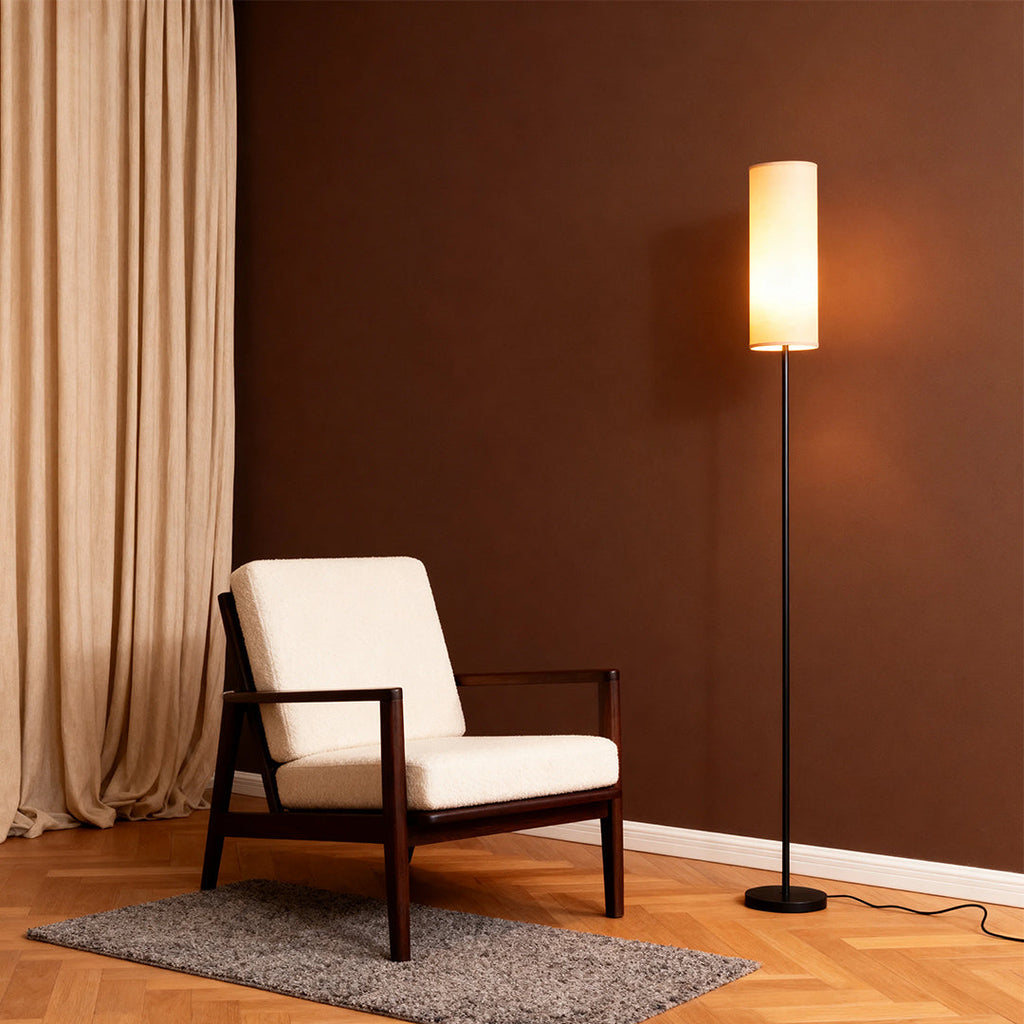 Black Wrought Iron Floor Lamp with Artistic Linen Shade