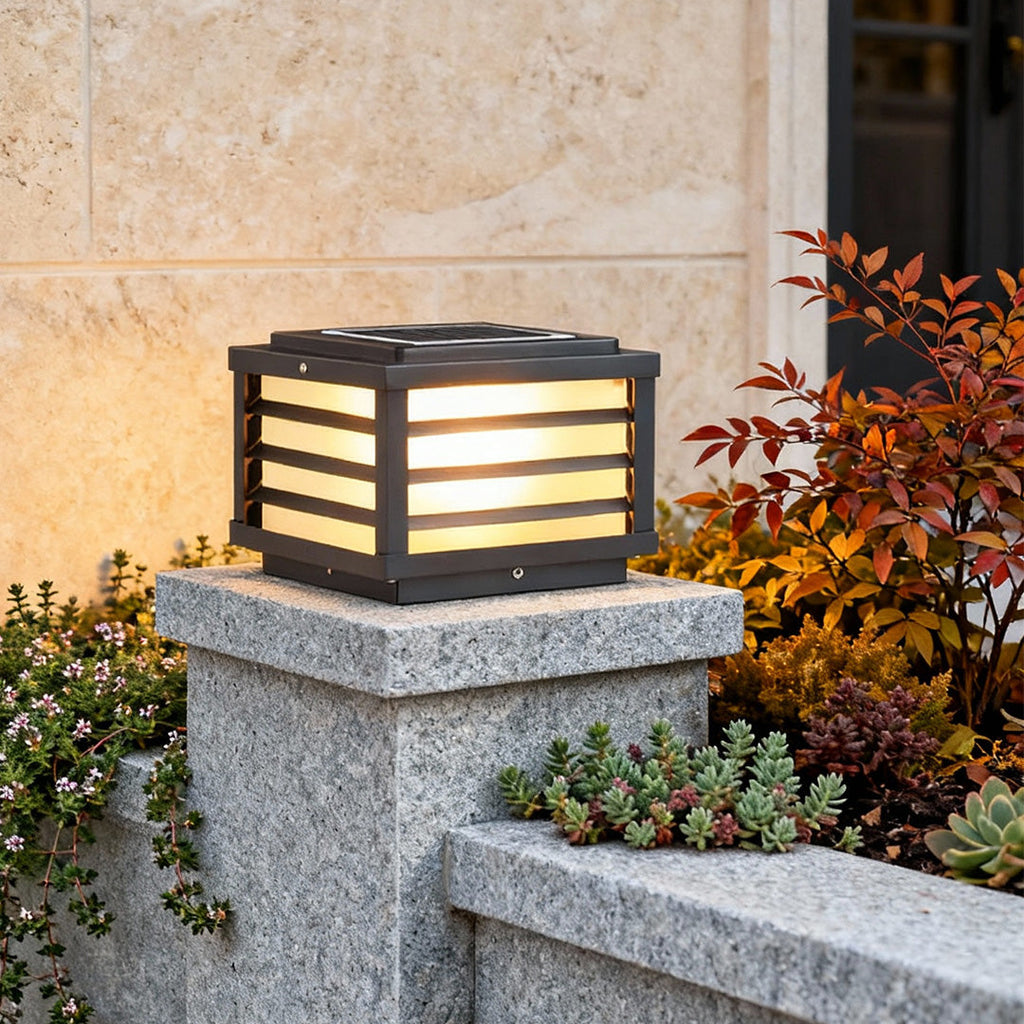 Black Gate Pillar Lights Modern LED Square Grid Design