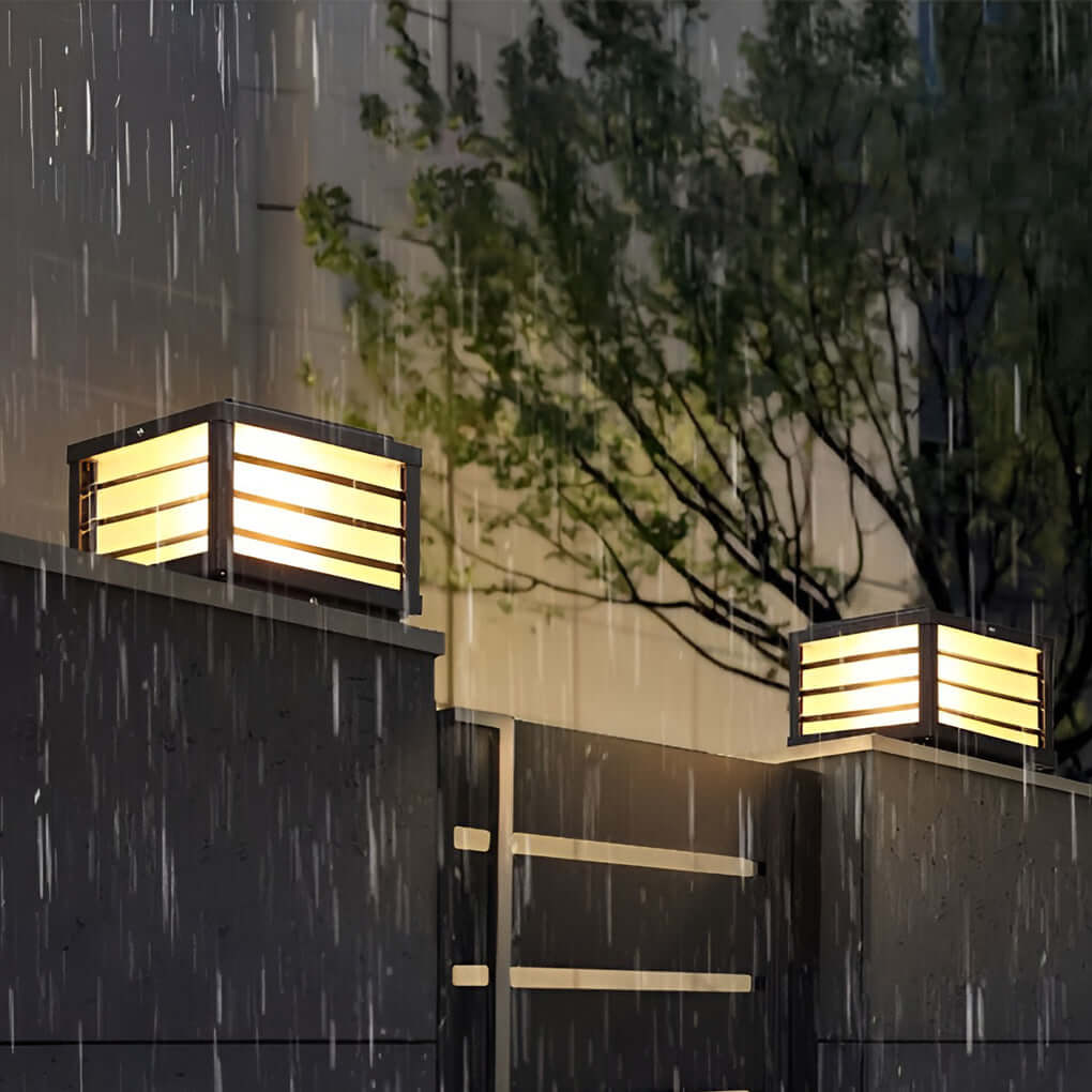 Black Gate Pillar Lights Modern LED Square Grid Design