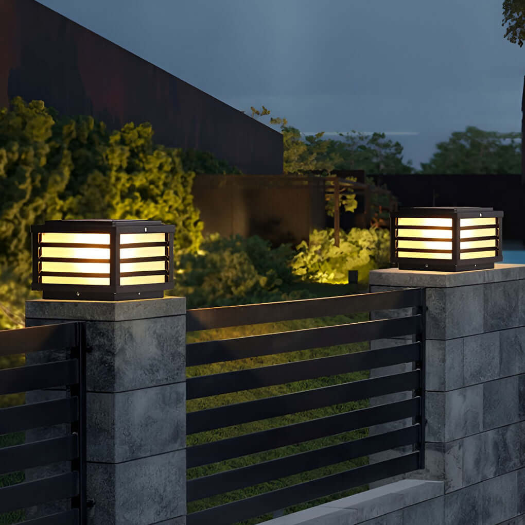 Black Gate Pillar Lights Modern LED Square Grid Design