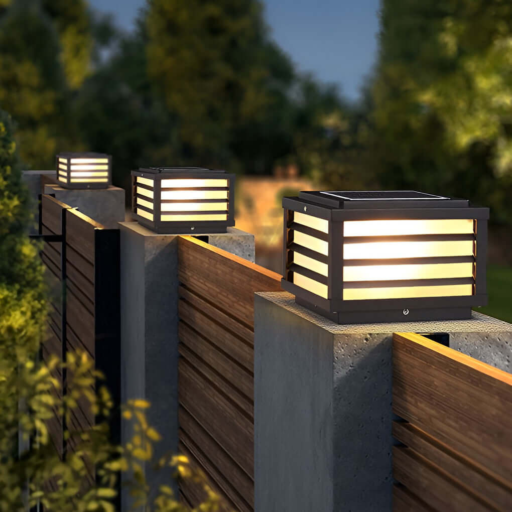 Black Gate Pillar Lights Modern LED Square Grid Design
