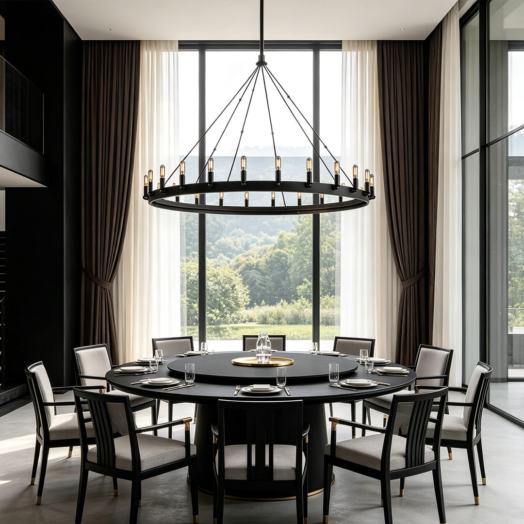 Black Iron Rustic Chandelier Round Ceiling Light