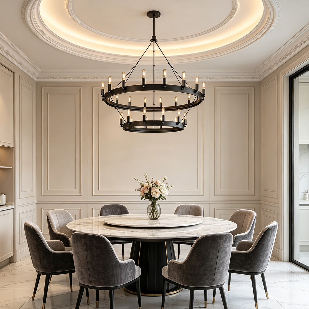 Black Iron Rustic Chandelier Round Ceiling Light