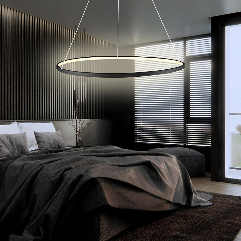Black LED Ring Chandelier Modern Aluminum Ceiling Light