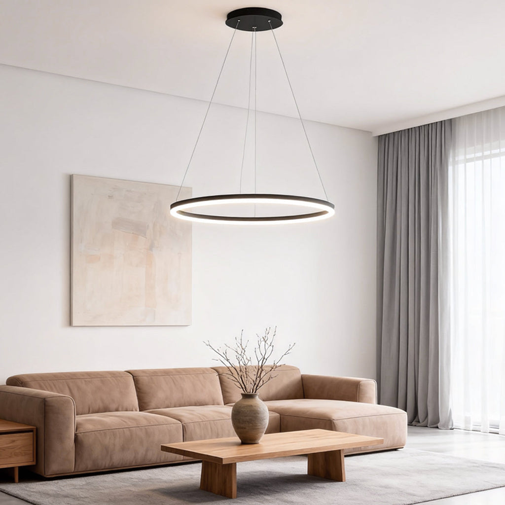 Black LED Ring Chandelier - Modern Aluminum Ceiling Light