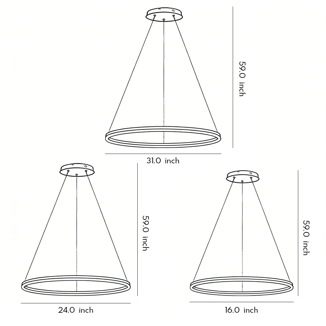 Black LED Ring Chandelier Modern Aluminum Ceiling Light