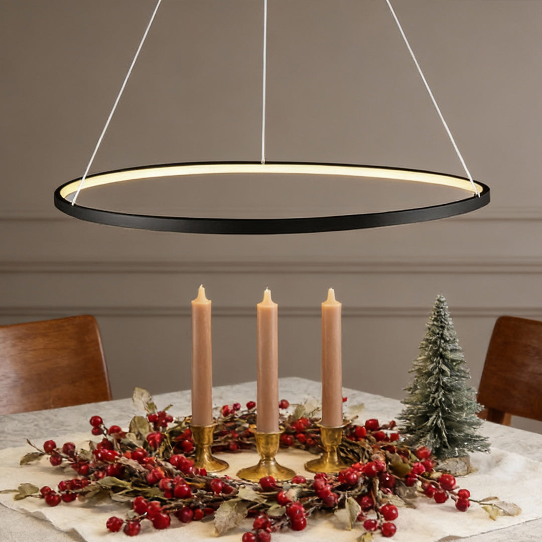 Black LED Ring Chandelier - Modern Aluminum Ceiling Light
