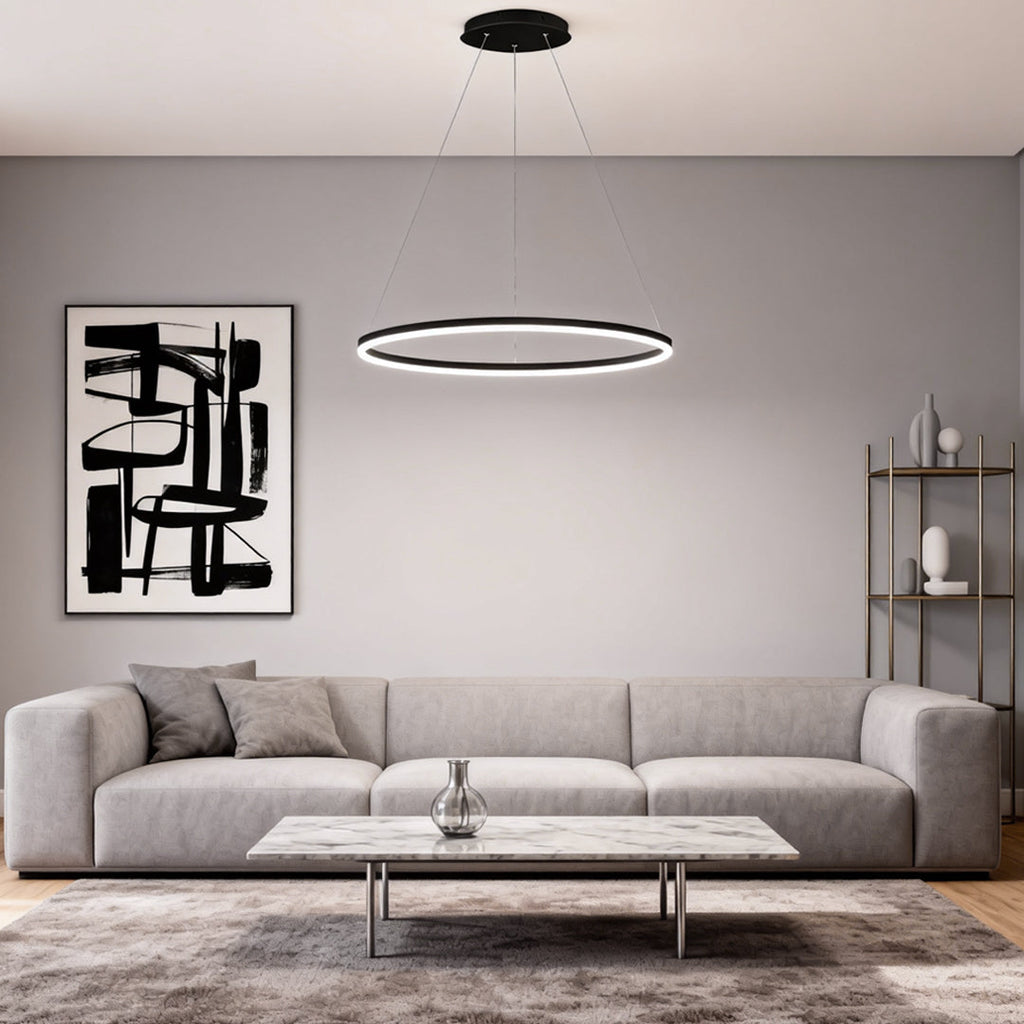 Black LED Ring Chandelier - Modern Aluminum Ceiling Light