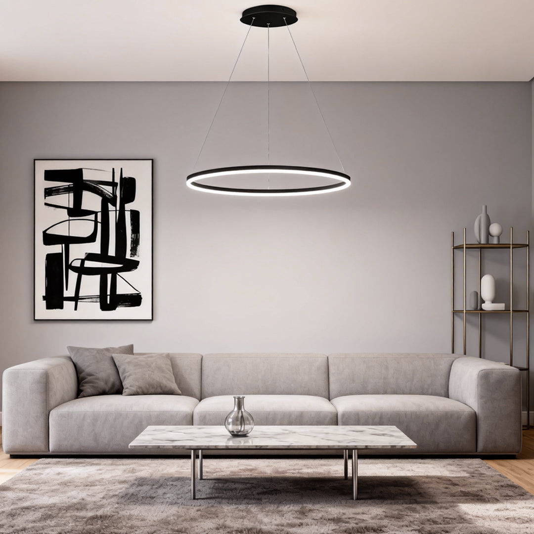 Black LED Ring Chandelier - Modern Aluminum Ceiling Light