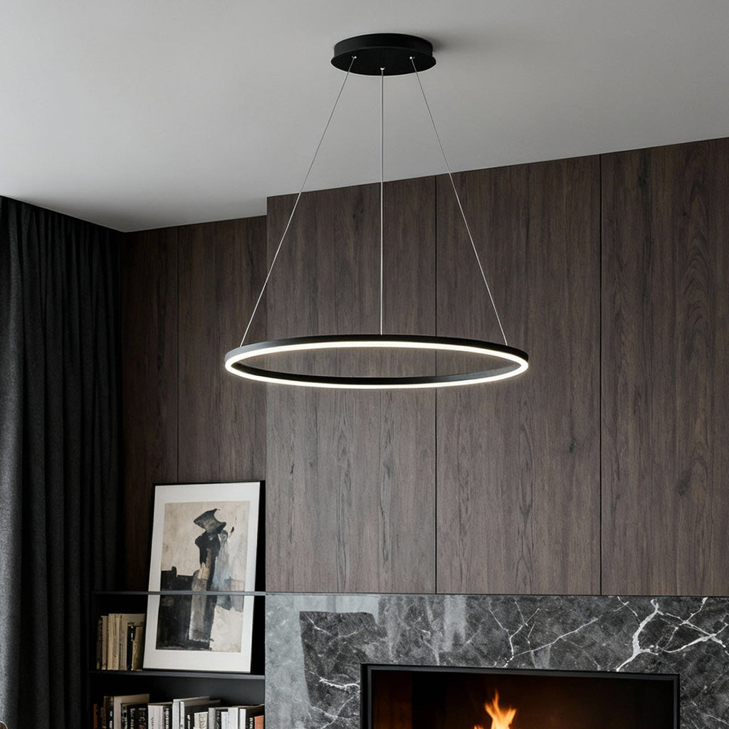 Black LED Ring Chandelier - Modern Aluminum Ceiling Light