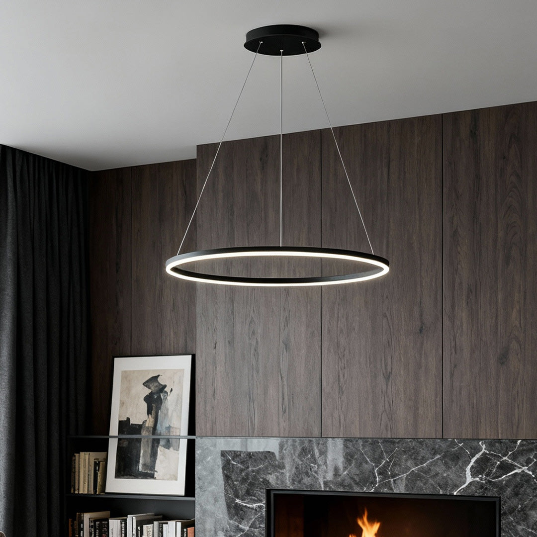 Black LED Ring Chandelier - Modern Aluminum Ceiling Light