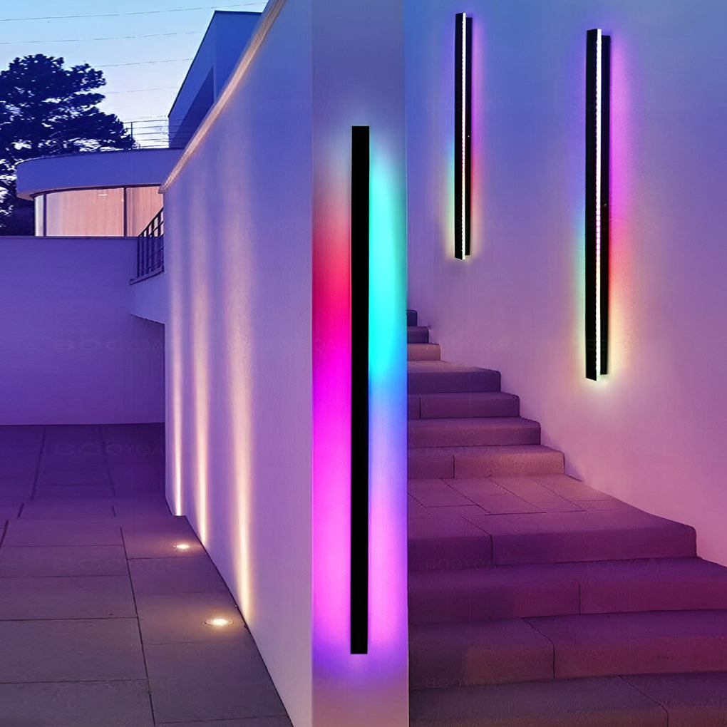 Black LED RGB Linear Wall Light - Waterproof Outdoor Lighting for Gardens & Patios