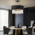 Black Metal Crystal Chandelier Round Ceiling Light Modern Decor