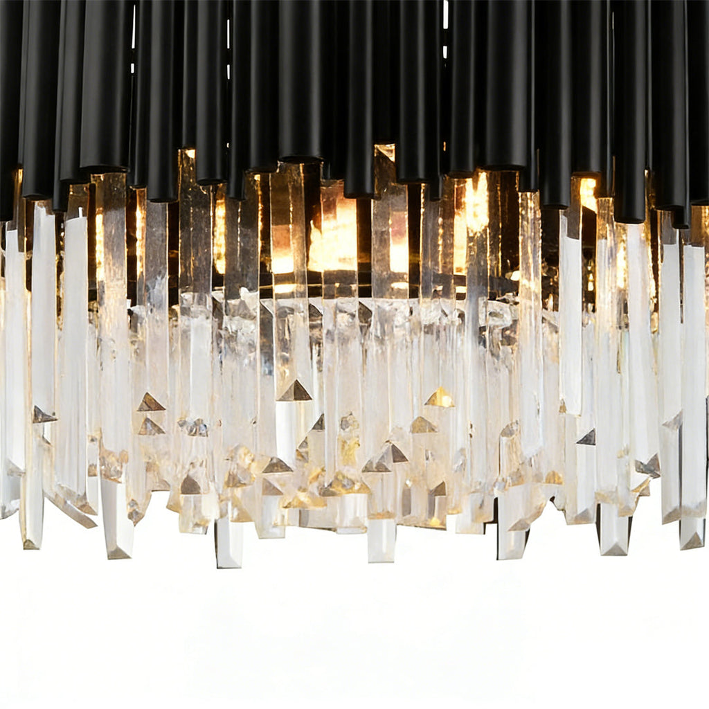 Black Metal Crystal Chandelier Round Ceiling Light Modern Decor