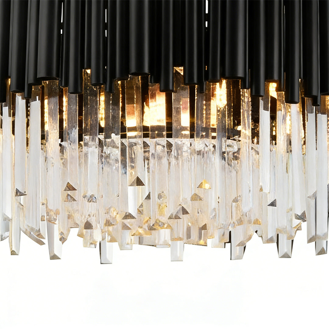 Black Metal Crystal Chandelier Round Ceiling Light Modern Decor