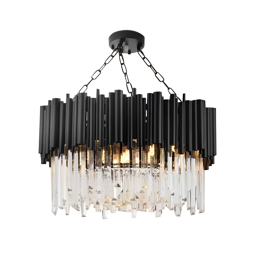 Black Metal Crystal Chandelier Round Ceiling Light Modern Decor