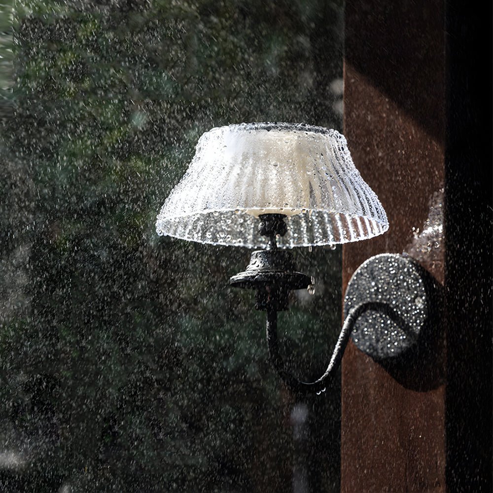 Black Metallic Solar Outdoor Wall Light - Adjustable Glass Shade