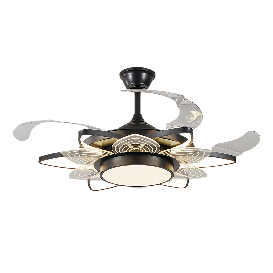 Black Modern Ceiling Fan with Light - Minimalist Iron Design, Stylish Indoor Home Fixture