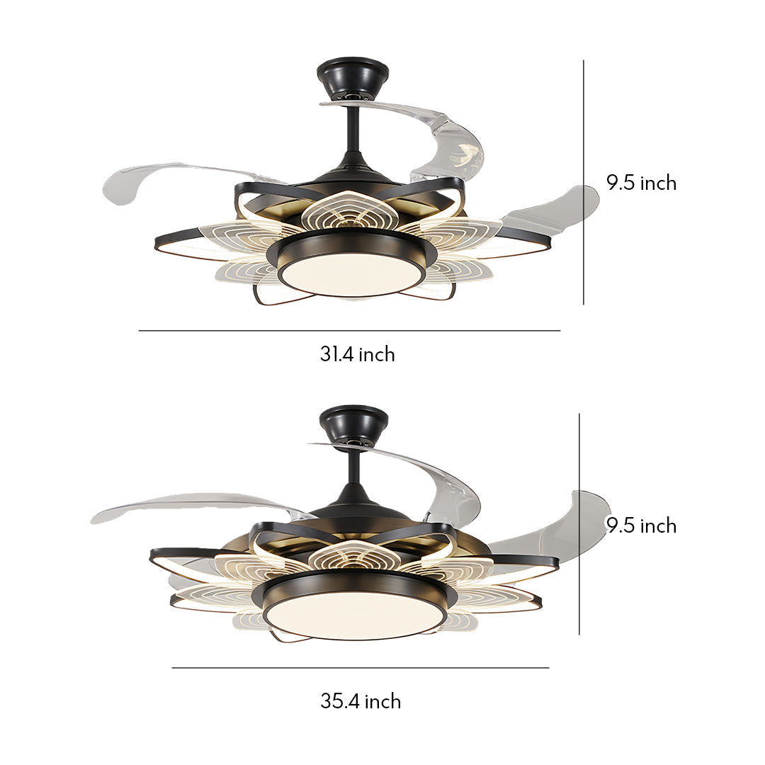 Black Modern Ceiling Fan with Light - Minimalist Iron Design
