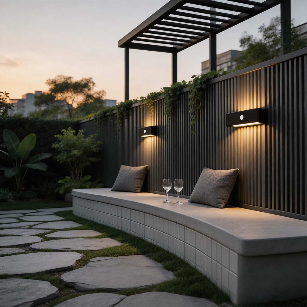 Black Motion Sensor Outdoor Wall Light - Waterproof LED Solar Light