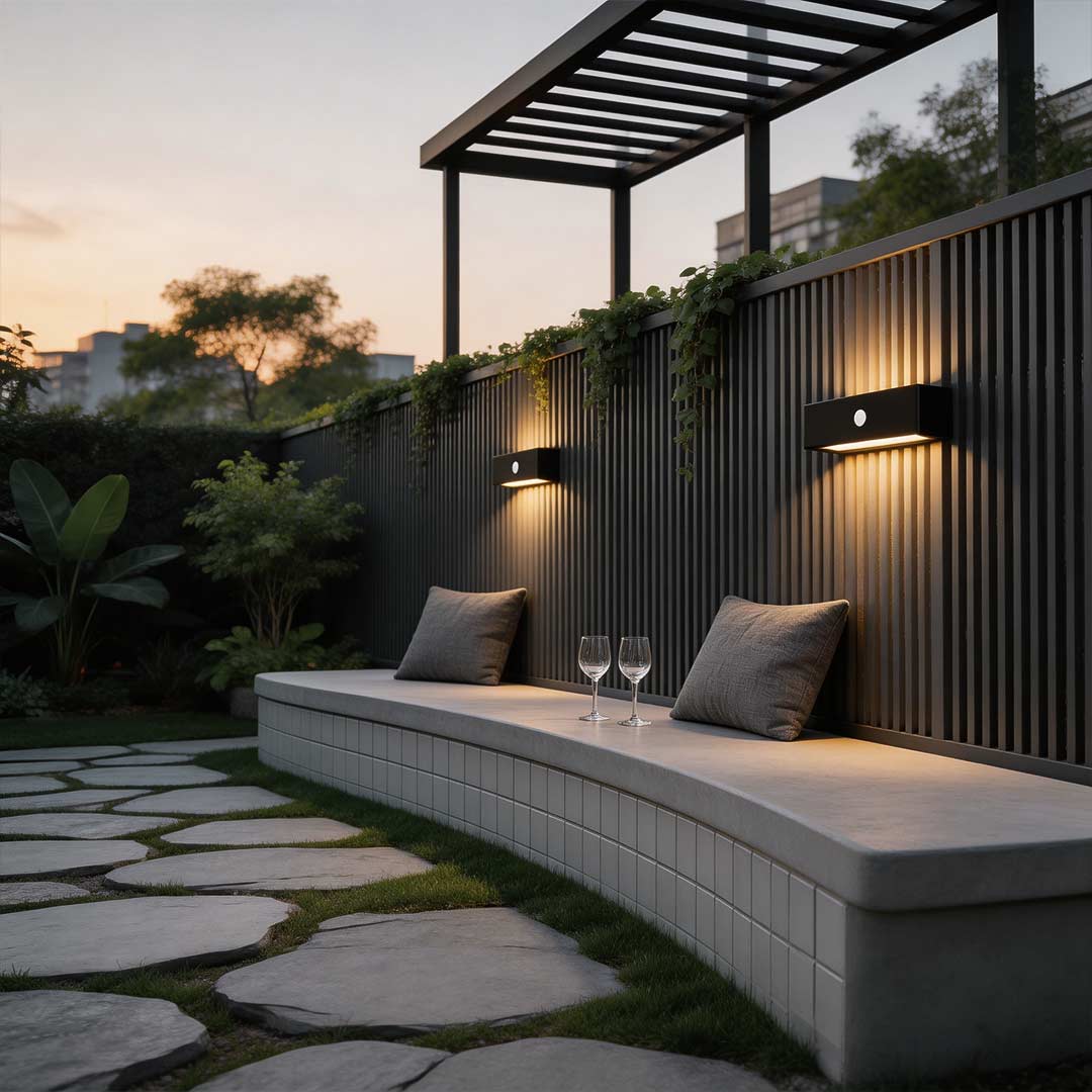 Black Motion Sensor Outdoor Wall Light - Waterproof LED Solar Light