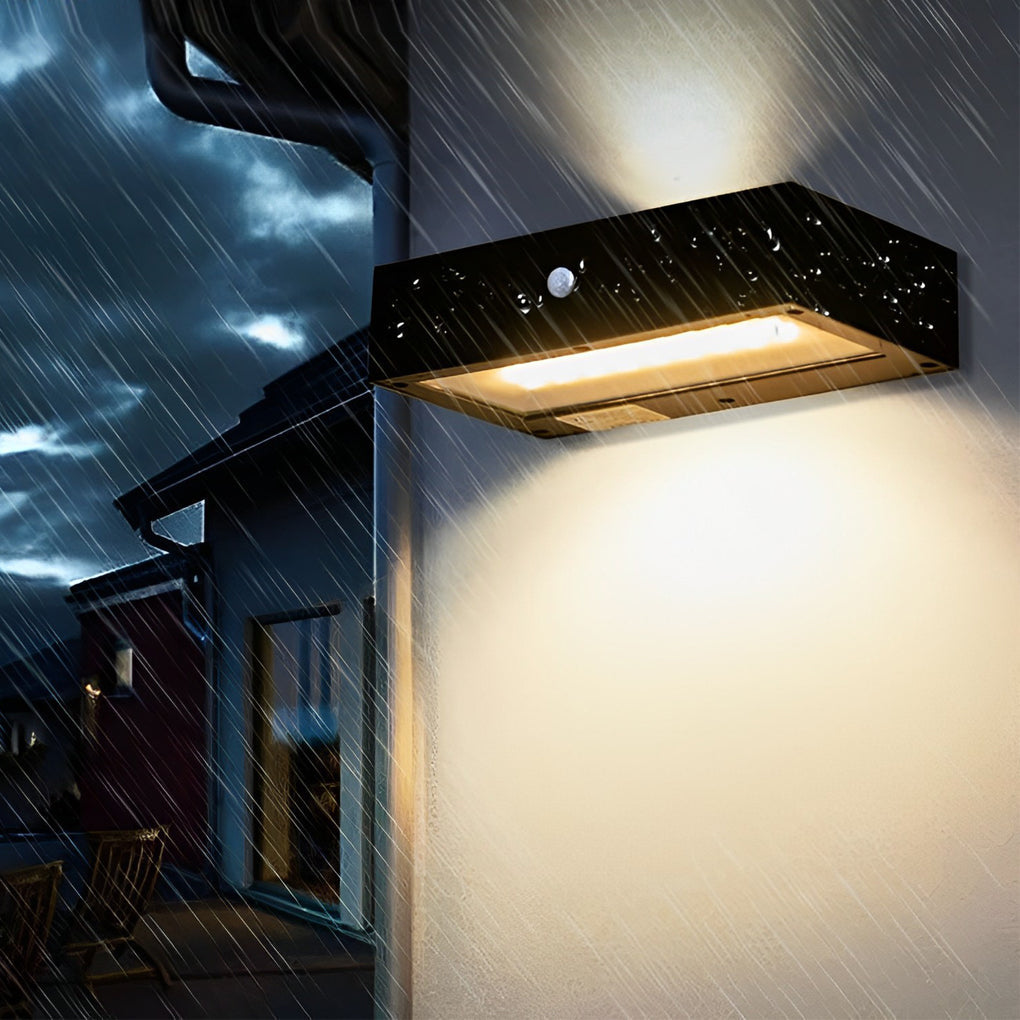 Black Motion Sensor Outdoor Wall Light - Waterproof LED Solar Light