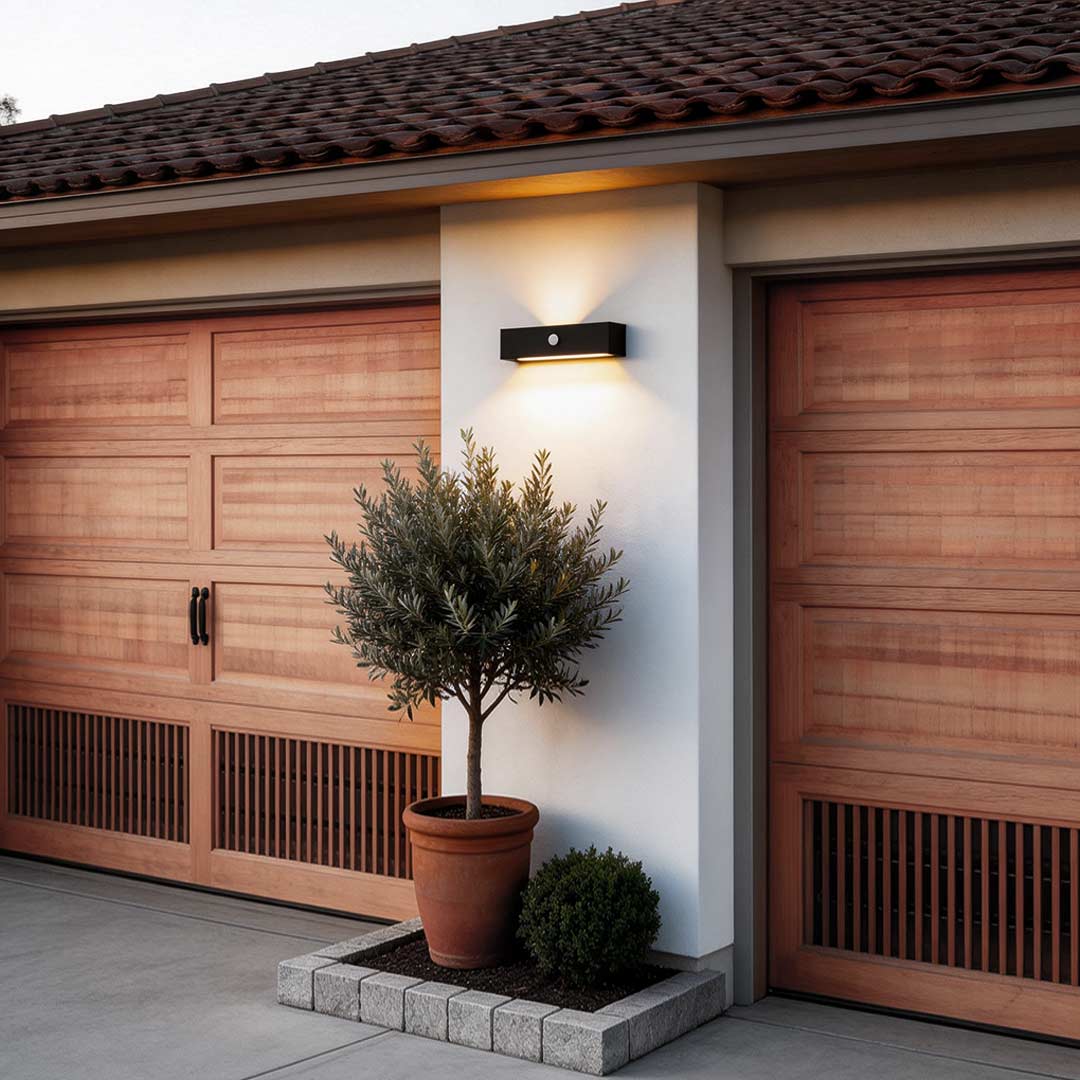 Black Motion Sensor Outdoor Wall Light - Waterproof LED Solar Light